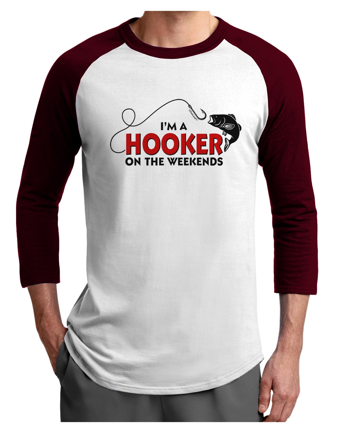 I'm A Hooker Adult Raglan Shirt-TooLoud-White-Cardinal-X-Small-Davson Sales