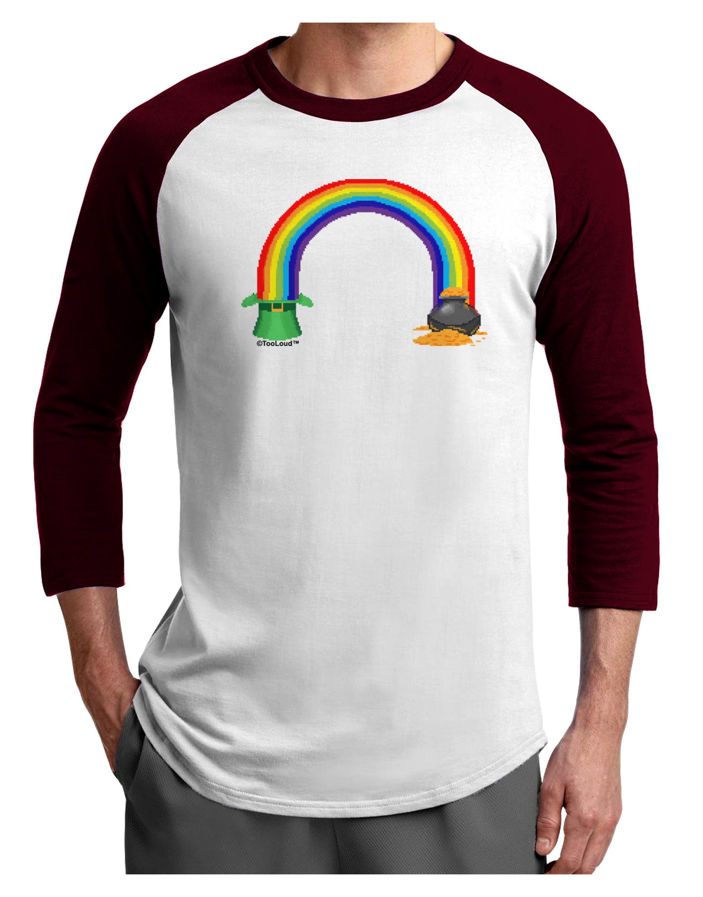 Pixel Pot of Gold Adult Raglan Shirt-TooLoud-White-Cardinal-X-Small-Davson Sales