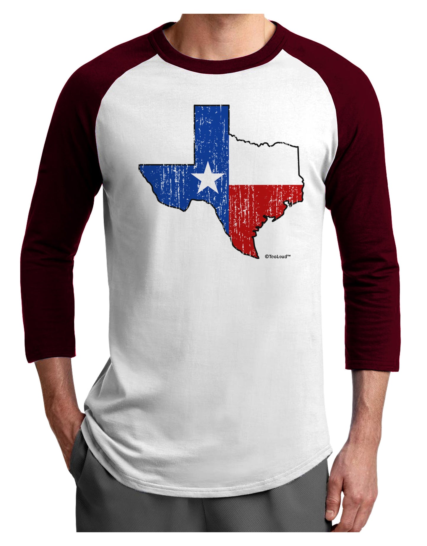 State of Texas Flag Design - Distressed Adult Raglan Shirt-Raglan Shirt-TooLoud-White-Cardinal-X-Small-Davson Sales