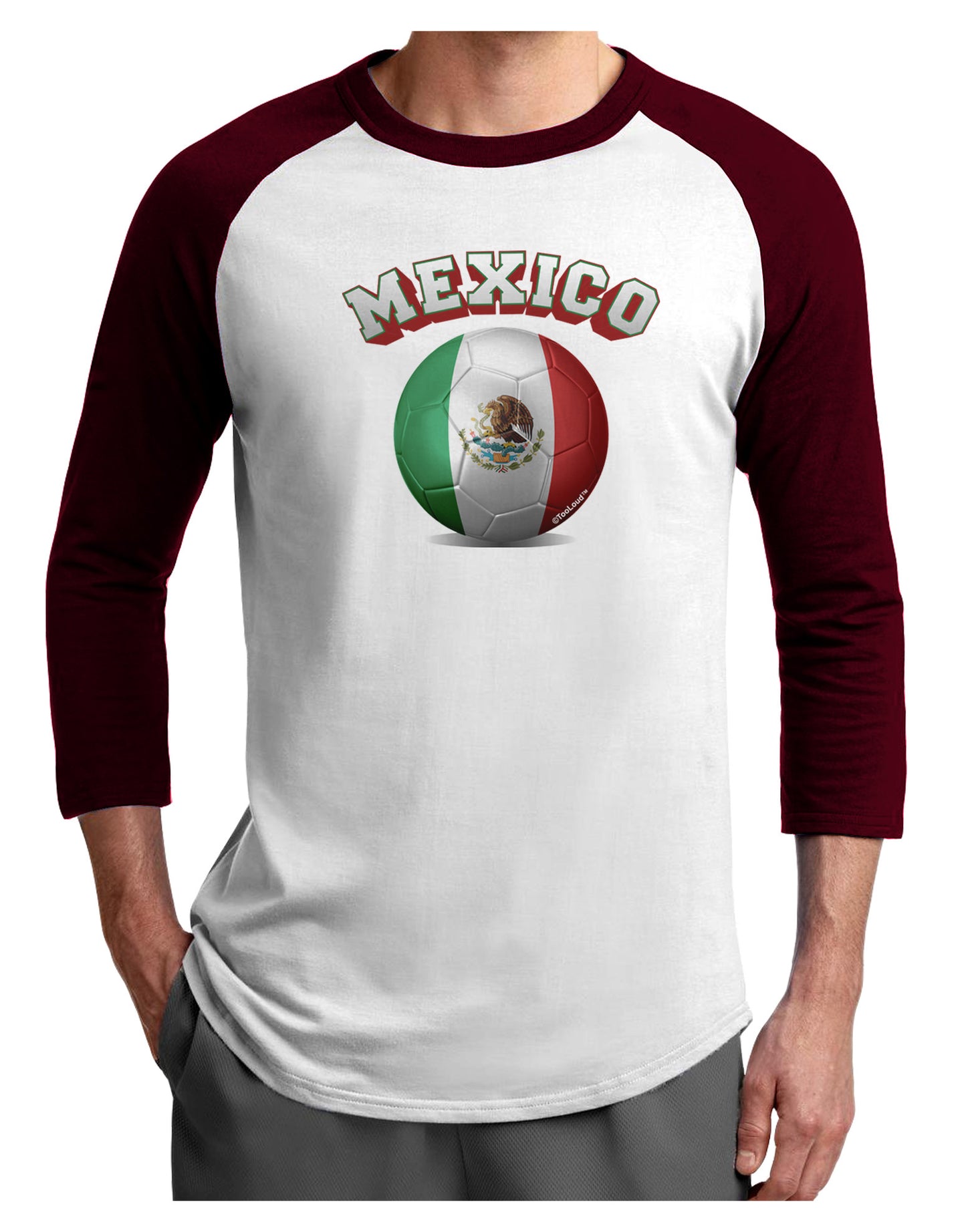 Soccer Ball Flag - Mexico Adult Raglan Shirt-Raglan Shirt-TooLoud-White-Cardinal-X-Small-Davson Sales
