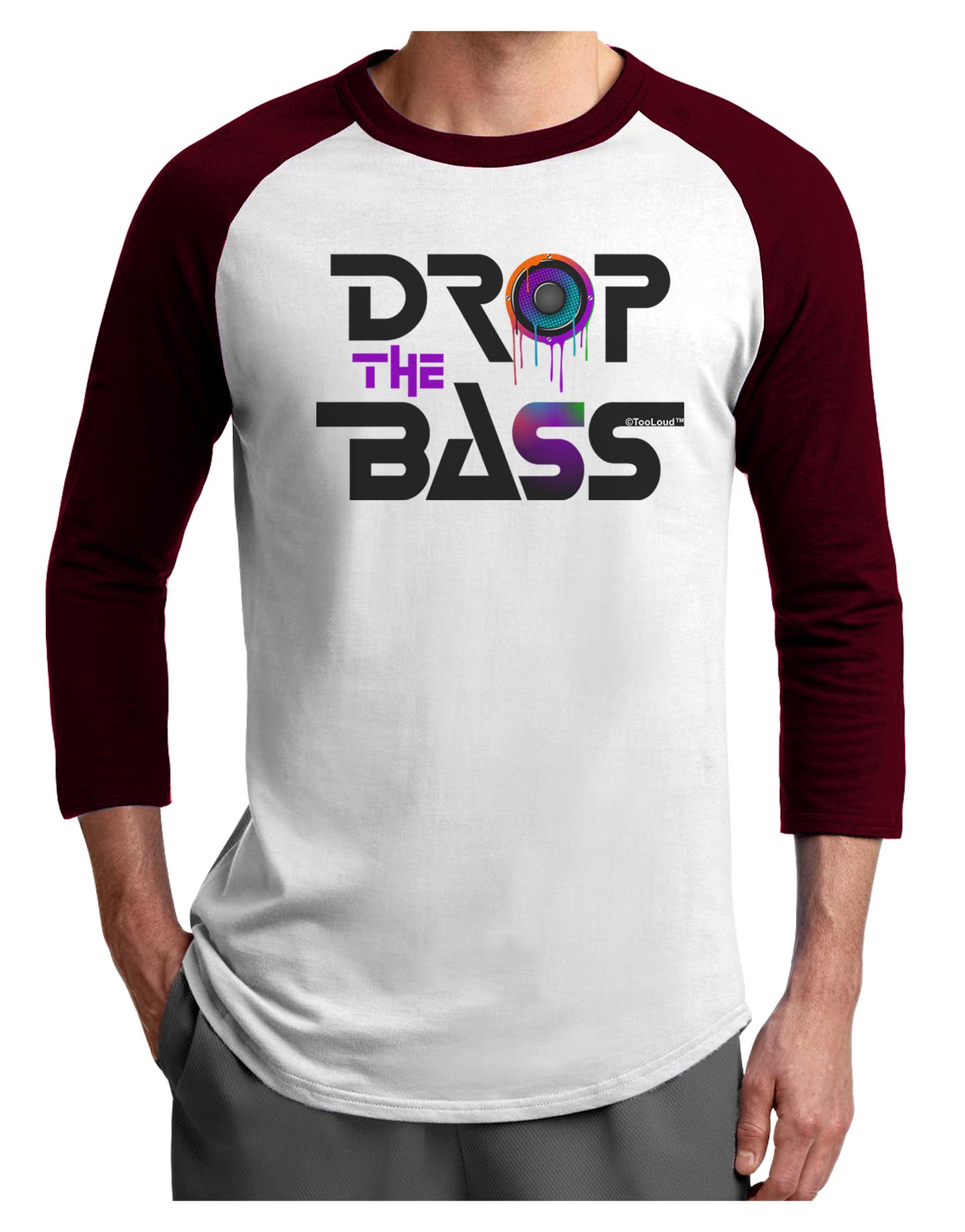 Drop The Bass - Drips Speaker Adult Raglan Shirt-Raglan Shirt-TooLoud-White-Cardinal-X-Small-Davson Sales