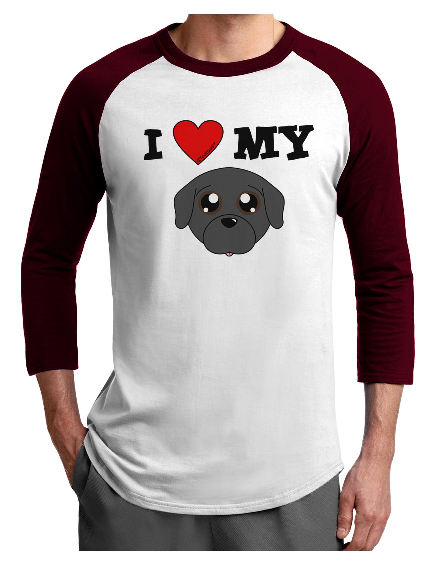 I Heart My - Cute Pug Dog - Black Adult Raglan Shirt by TooLoud-TooLoud-White-Cardinal-X-Small-Davson Sales