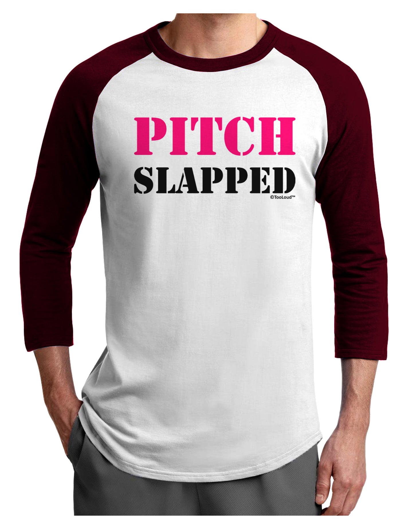 Pitch Slapped - Pink Adult Raglan Shirt-TooLoud-White-Cardinal-X-Small-Davson Sales