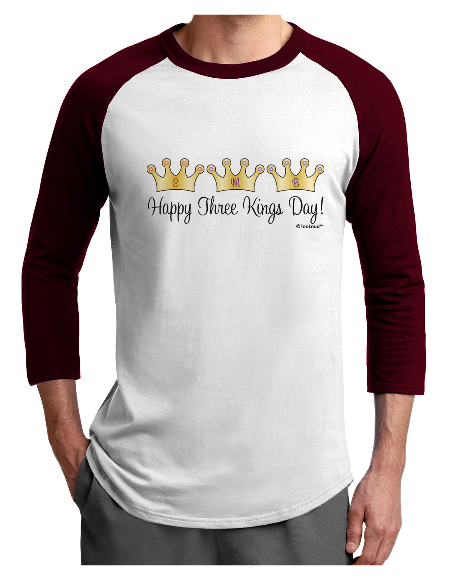 Happy Three Kings Day - 3 Crowns Adult Raglan Shirt by TooLoud-Raglan Shirt-TooLoud-White-Cardinal-X-Small-Davson Sales