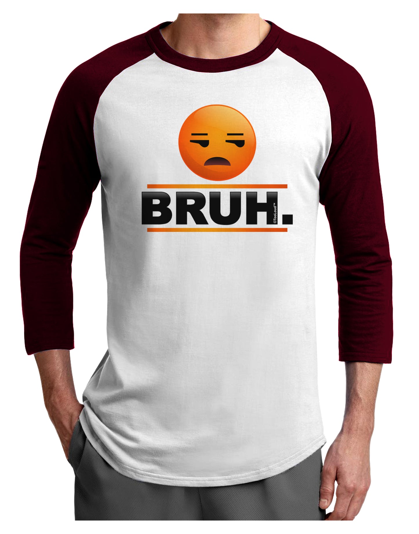 Bruh Emoji Adult Raglan Shirt-Raglan Shirt-TooLoud-White-Cardinal-X-Small-Davson Sales