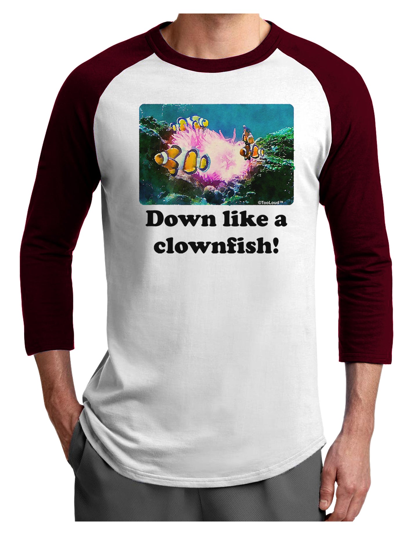 Down Like A Clownfish Adult Raglan Shirt-TooLoud-White-Cardinal-X-Small-Davson Sales