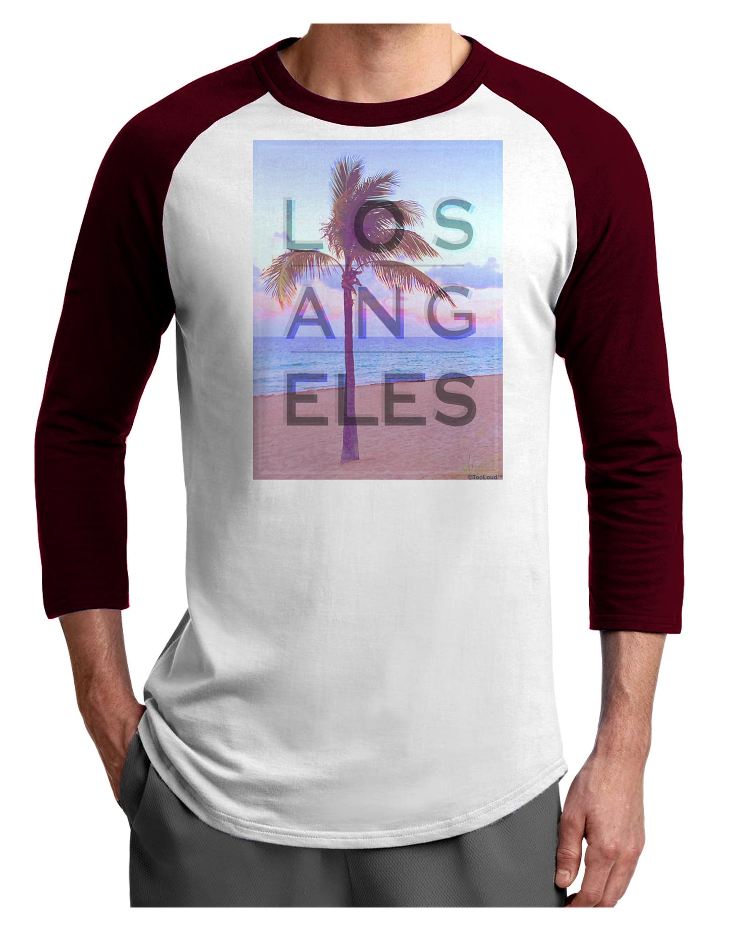 Los Angeles Beach Filter Adult Raglan Shirt-Raglan Shirt-TooLoud-White-Cardinal-X-Small-Davson Sales