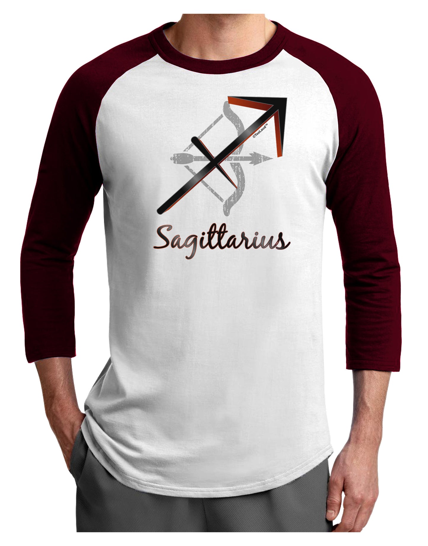 Sagittarius Symbol Adult Raglan Shirt-TooLoud-White-Cardinal-X-Small-Davson Sales