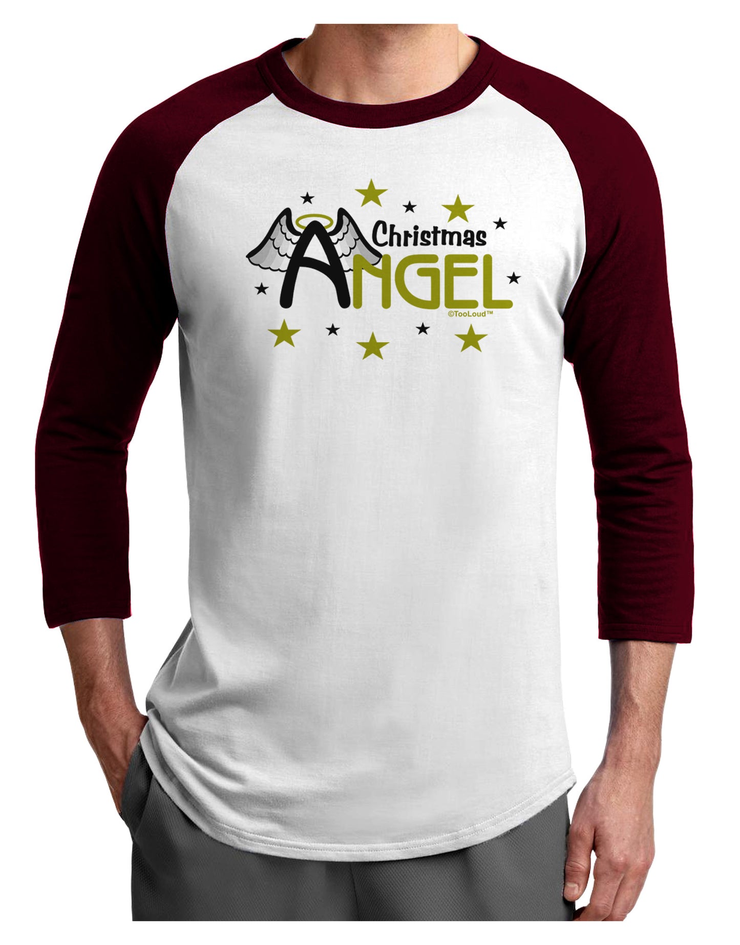 Christmas Angel Text Adult Raglan Shirt-Raglan Shirt-TooLoud-White-Cardinal-X-Small-Davson Sales