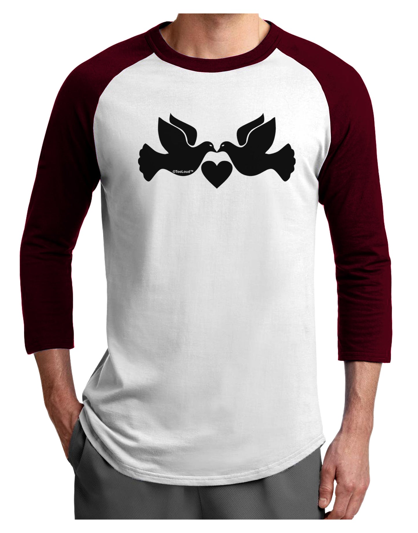 Two Turtle Doves Adult Raglan Shirt-TooLoud-White-Cardinal-X-Small-Davson Sales