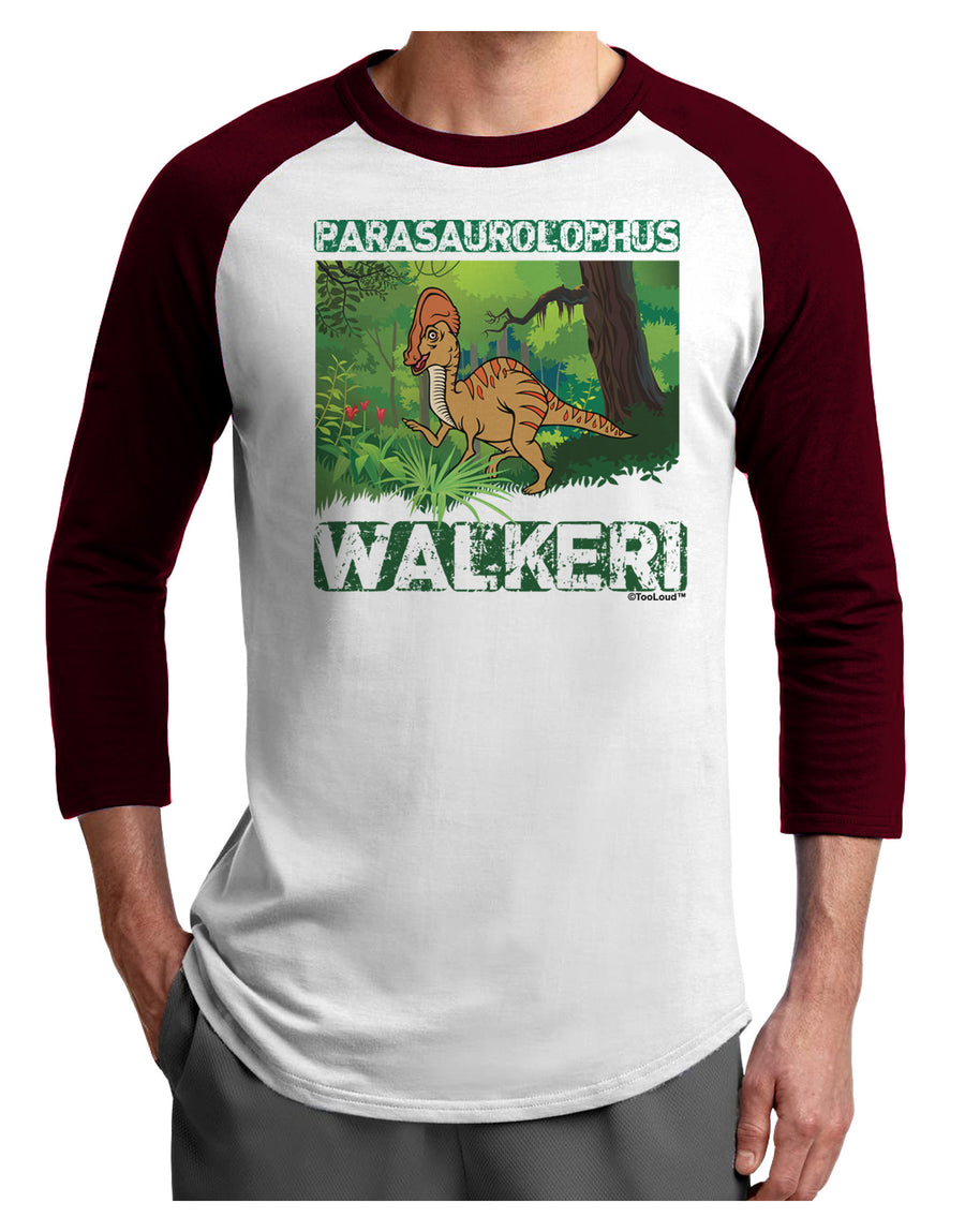 Parasaurolophus Walkeri - With Name Adult Raglan Shirt-TooLoud-White-Black-X-Small-Davson Sales