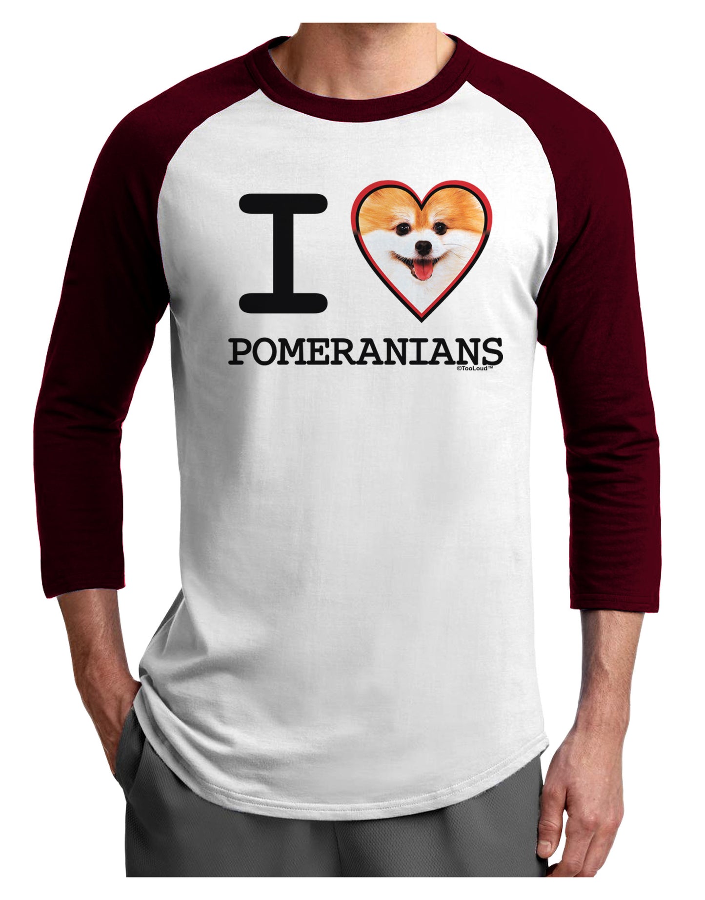 I Love Heart Pomeranians Adult Raglan Shirt-Raglan Shirt-TooLoud-White-Cardinal-X-Small-Davson Sales