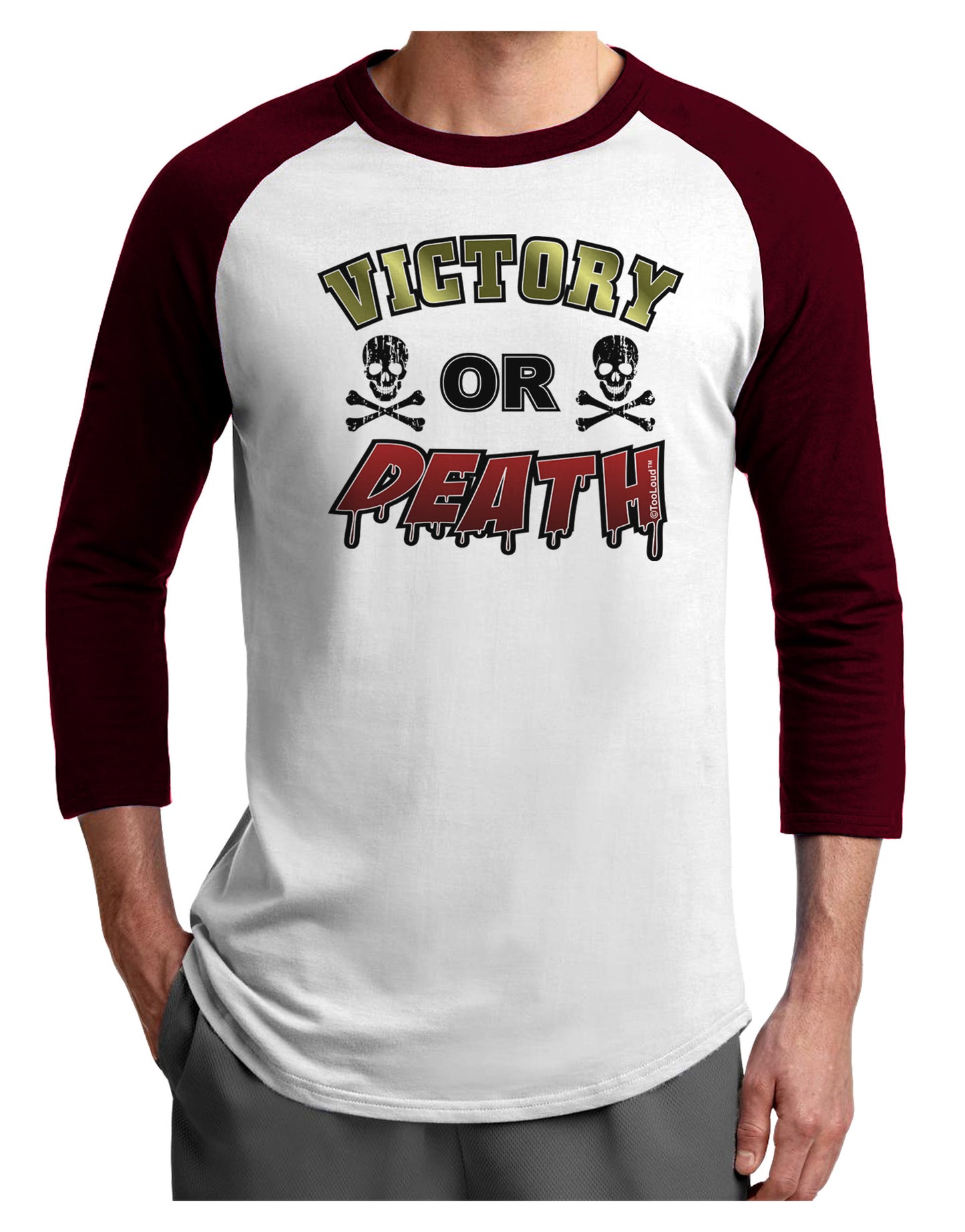 Victory Or Death Adult Raglan Shirt-Raglan Shirt-TooLoud-White-Cardinal-X-Small-Davson Sales