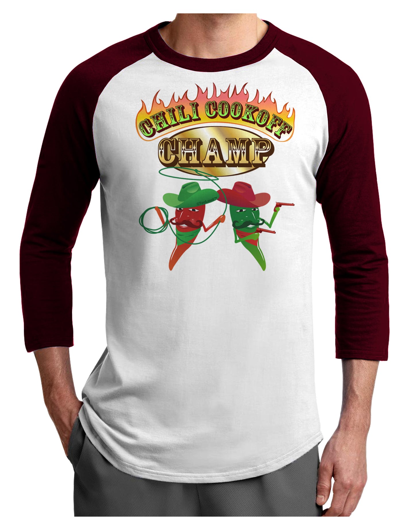 Cowboy Chili Cookoff Champ Adult Raglan Shirt-Raglan Shirt-TooLoud-White-Cardinal-X-Small-Davson Sales