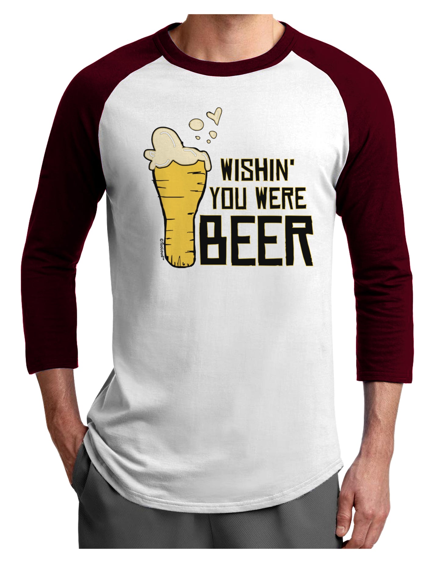 Wishin you were Beer Adult Raglan Shirt-Mens-Tshirts-TooLoud-White-Cardinal-X-Small-Davson Sales