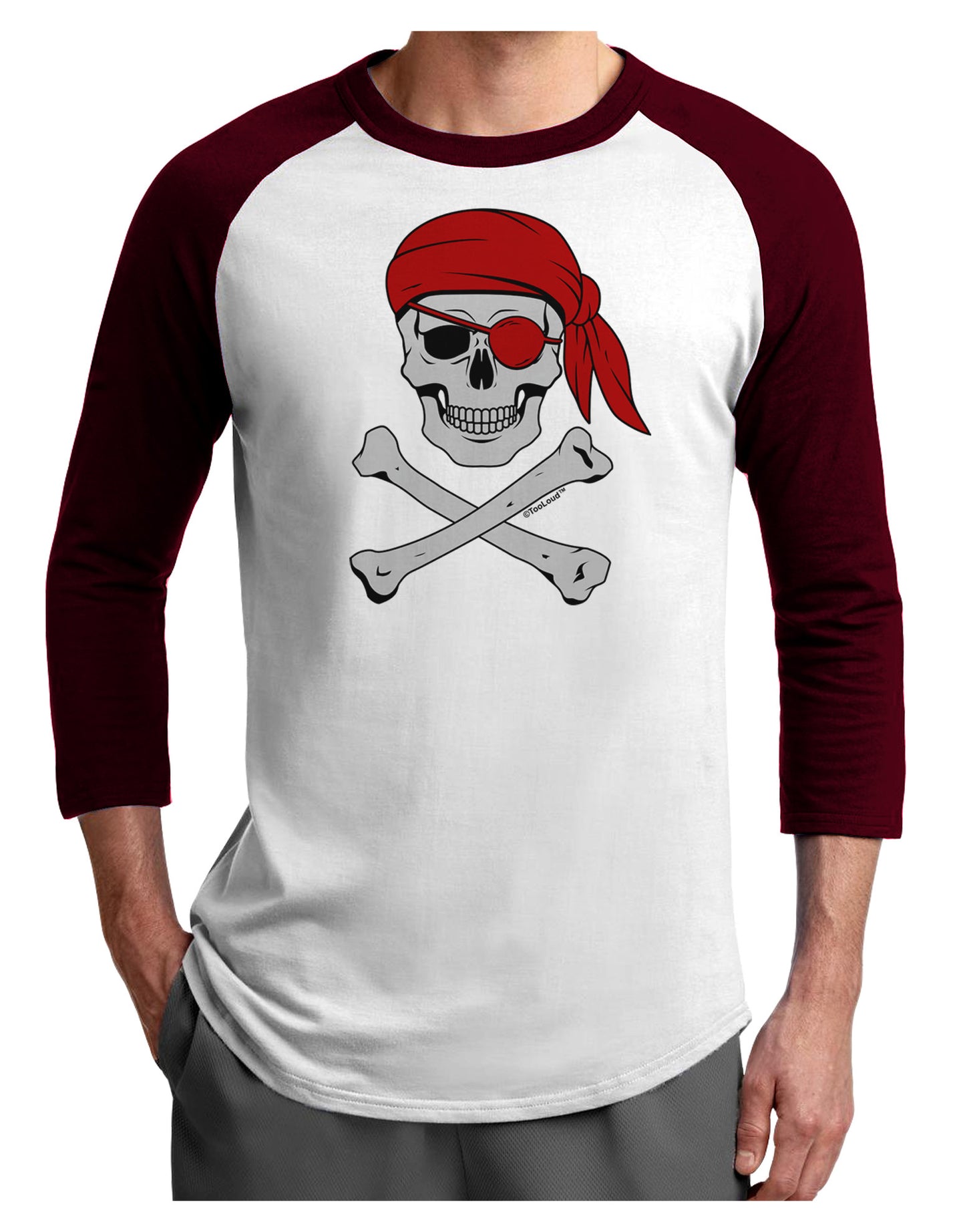 Pirate Skull Adult Raglan Shirt-Raglan Shirt-TooLoud-White-Cardinal-X-Small-Davson Sales