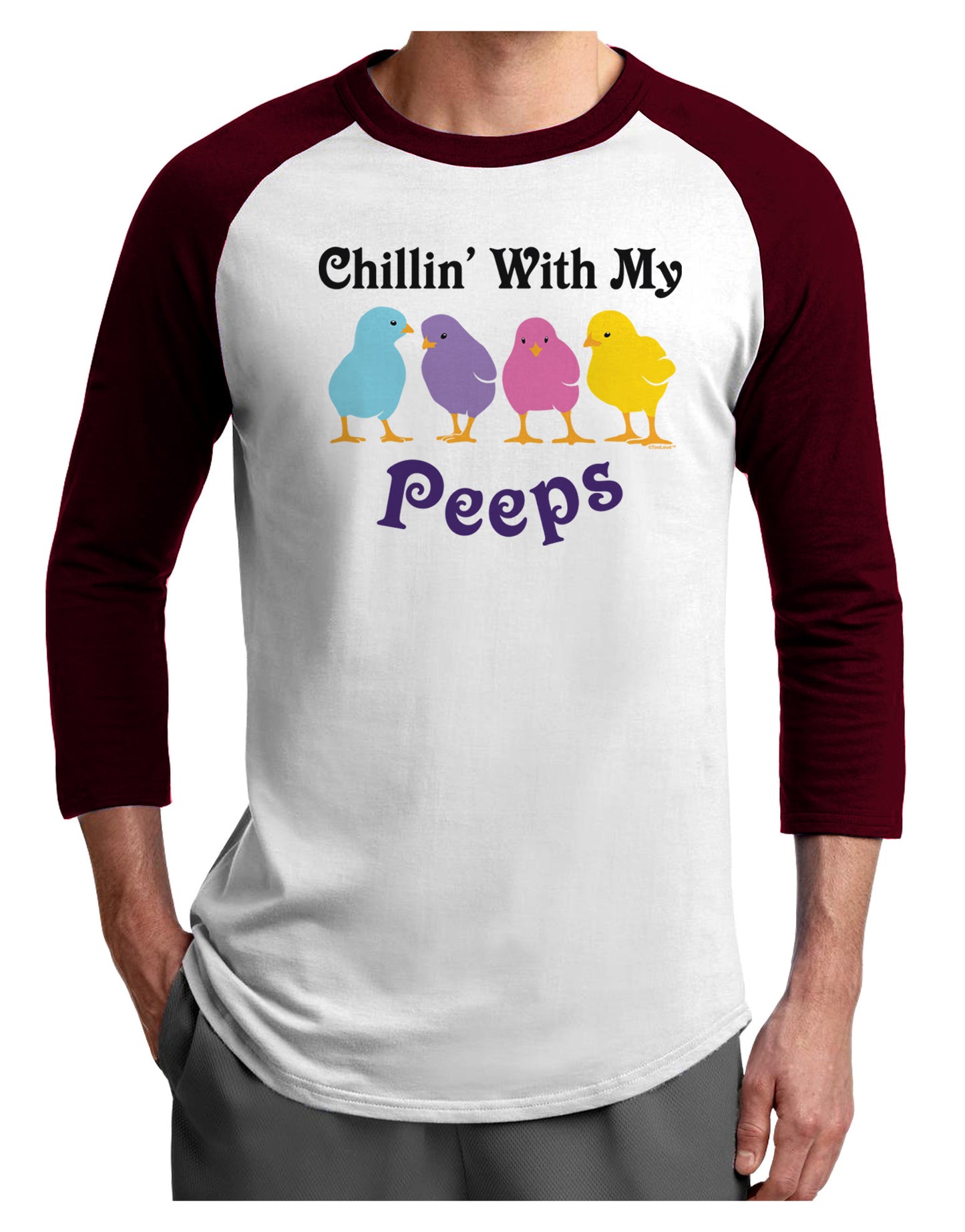 Chillin With My Peeps Adult Raglan Shirt-Raglan Shirt-TooLoud-White-Cardinal-X-Small-Davson Sales