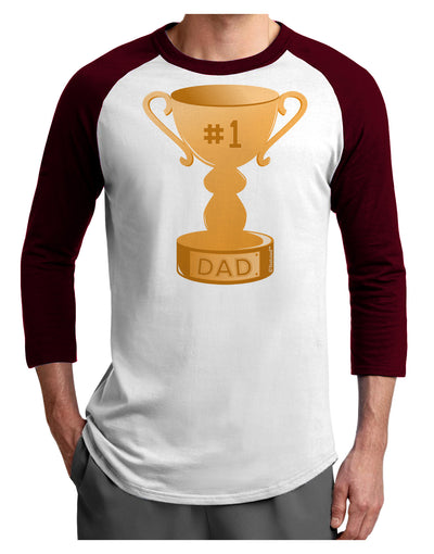 Number One Dad Trophy Adult Raglan Shirt-Raglan Shirt-TooLoud-White-Cardinal-X-Small-Davson Sales