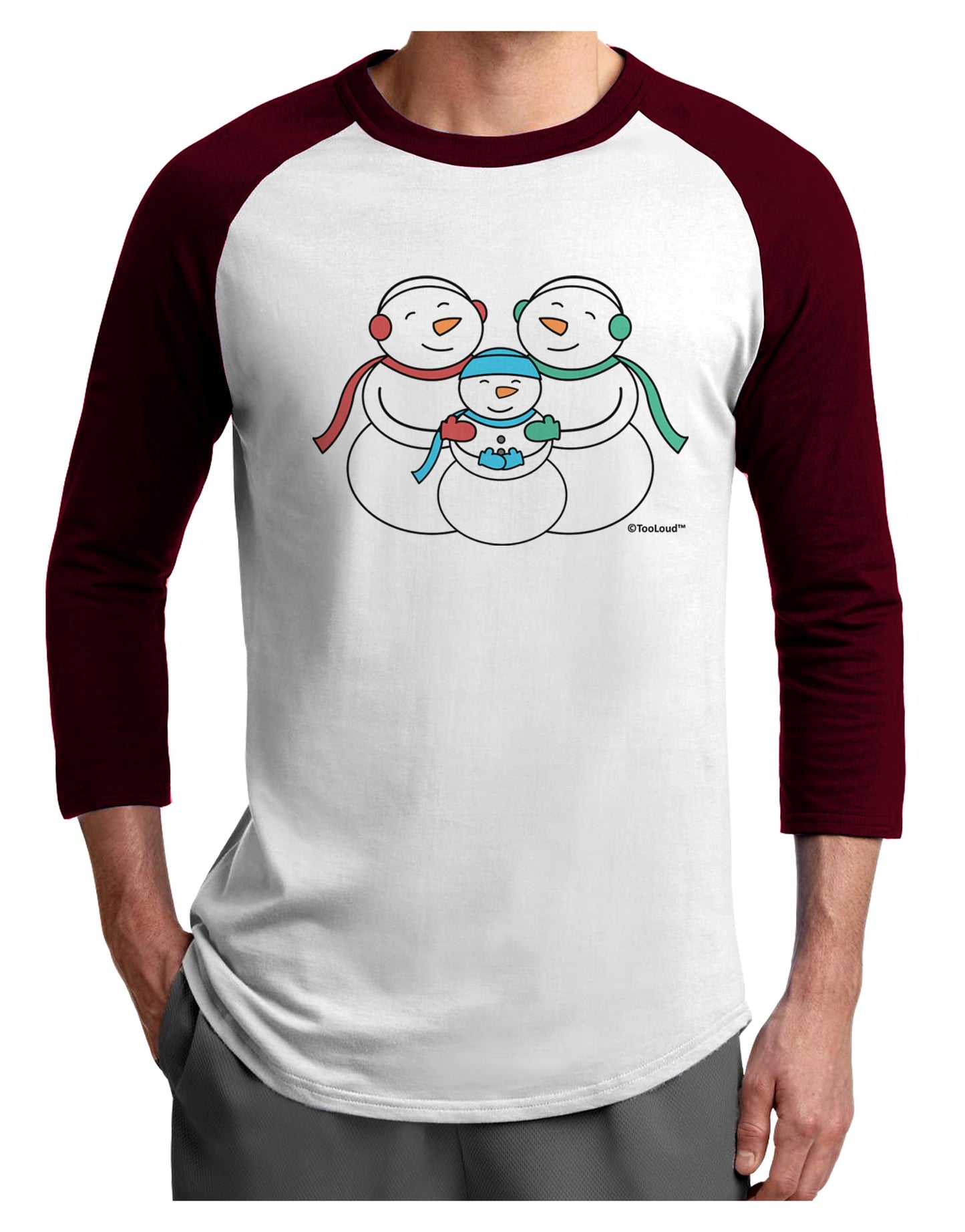 Cute Snowman Family with Boy Adult Raglan Shirt by TooLoud-TooLoud-White-Cardinal-X-Small-Davson Sales