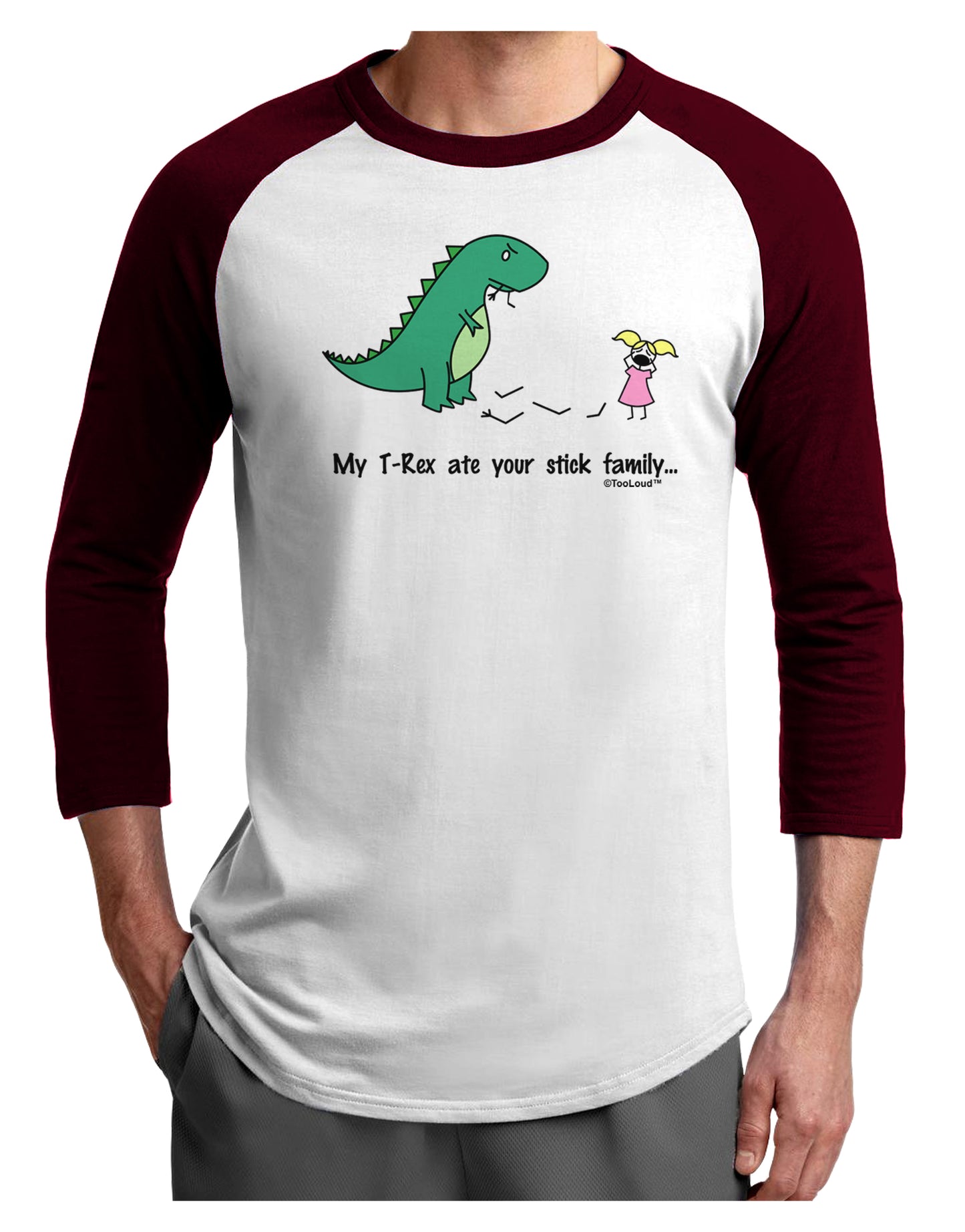 My T-Rex Ate Your Stick Family - Color Adult Raglan Shirt by TooLoud-TooLoud-White-Cardinal-X-Small-Davson Sales