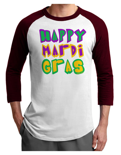 Happy Mardi Gras Text 2 Adult Raglan Shirt-TooLoud-White-Cardinal-X-Small-Davson Sales