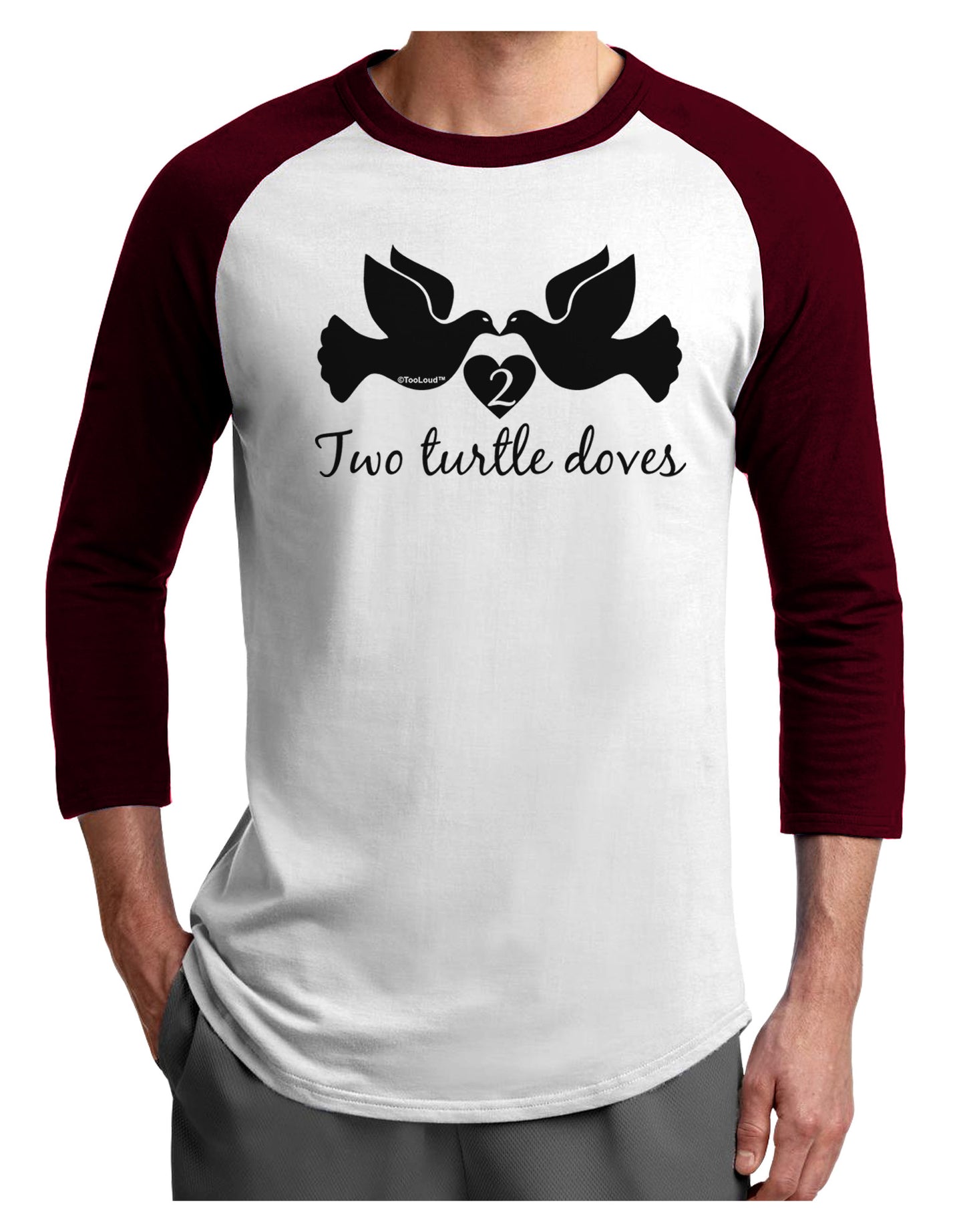 Two Turtle Doves Text Adult Raglan Shirt-TooLoud-White-Cardinal-X-Small-Davson Sales