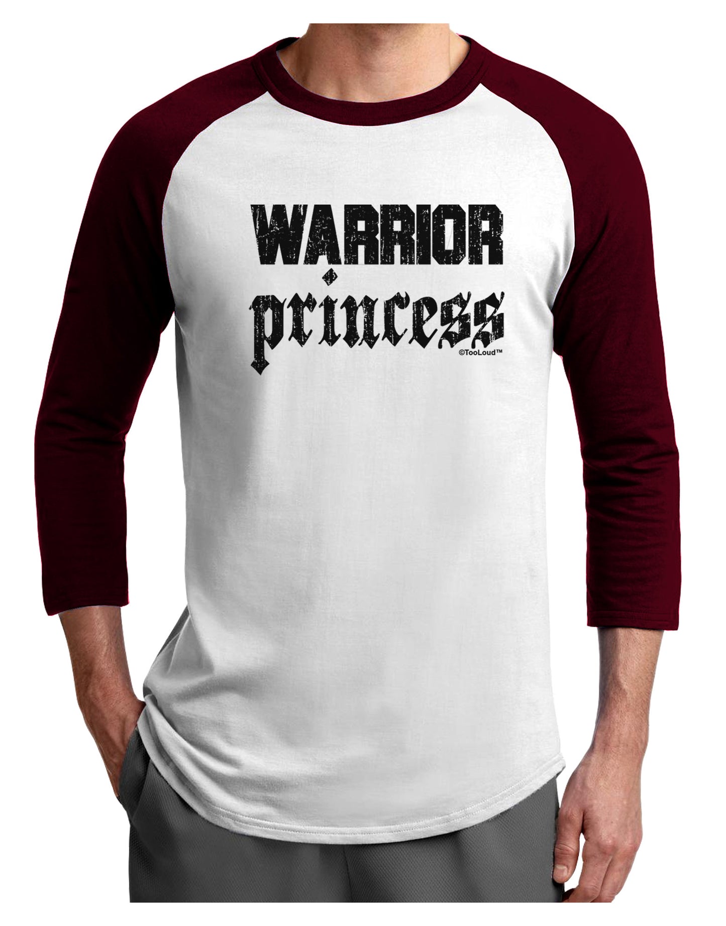 Warrior Princess Script Adult Raglan Shirt-TooLoud-White-Cardinal-X-Small-Davson Sales
