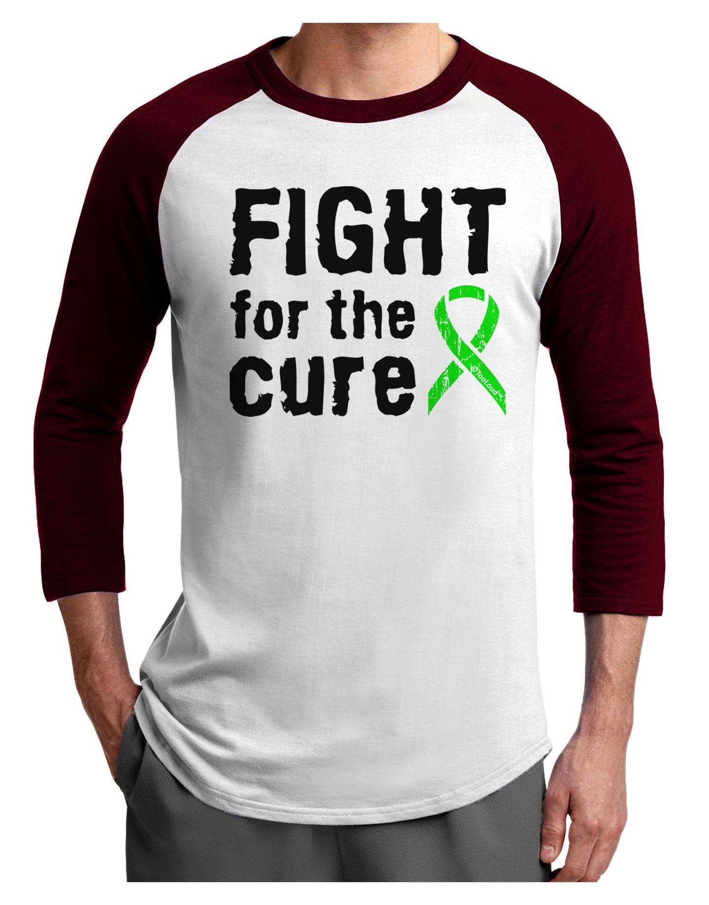 Fight for the Cure - Lime Green Ribbon Lyme Disease Adult Raglan Shirt-TooLoud-White-Cardinal-X-Small-Davson Sales