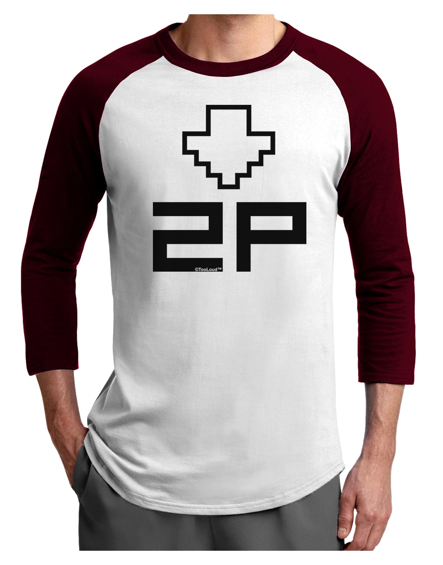 Player Two Selection Icon Adult Raglan Shirt-TooLoud-White-Cardinal-X-Small-Davson Sales