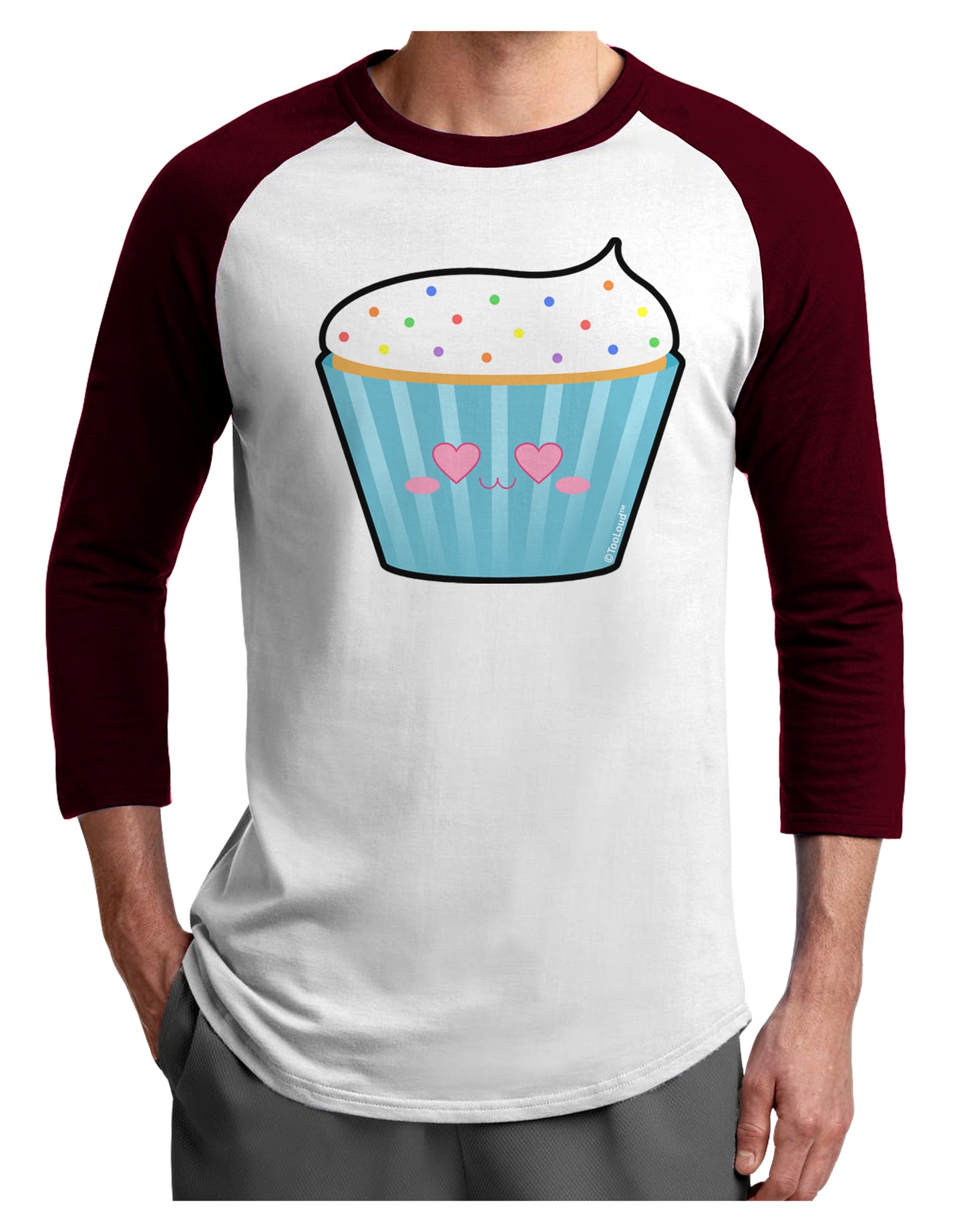 Cute Cupcake with Sprinkles - Heart Eyes Adult Raglan Shirt by TooLoud-Raglan Shirt-TooLoud-White-Cardinal-X-Small-Davson Sales