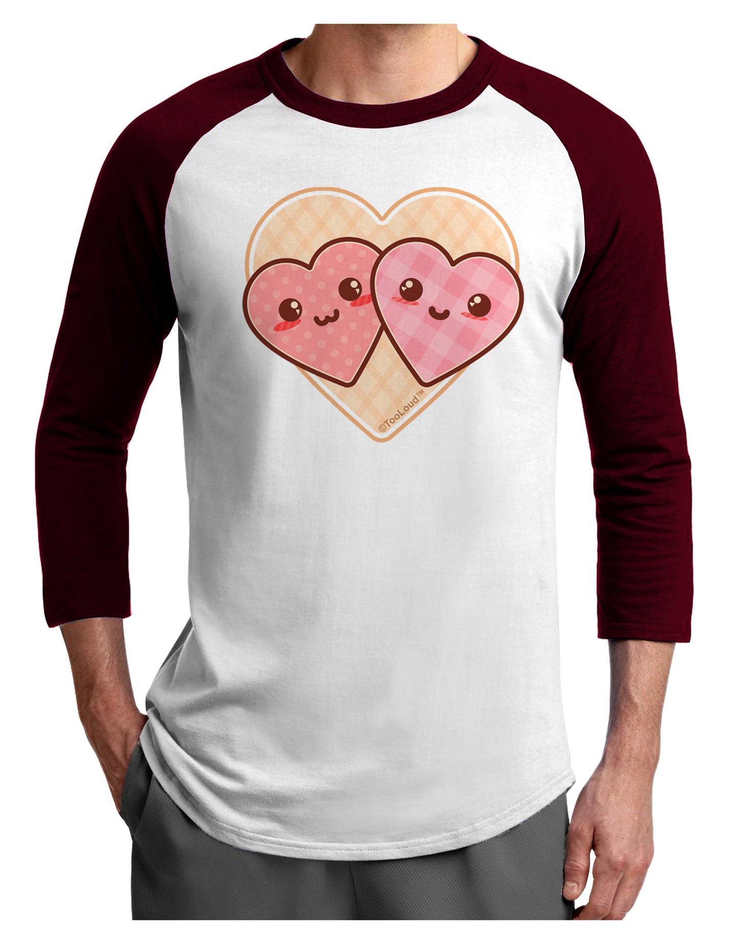 Super Cute Kawaii Hearts Adult Raglan Shirt-Raglan Shirt-TooLoud-White-Cardinal-X-Small-Davson Sales