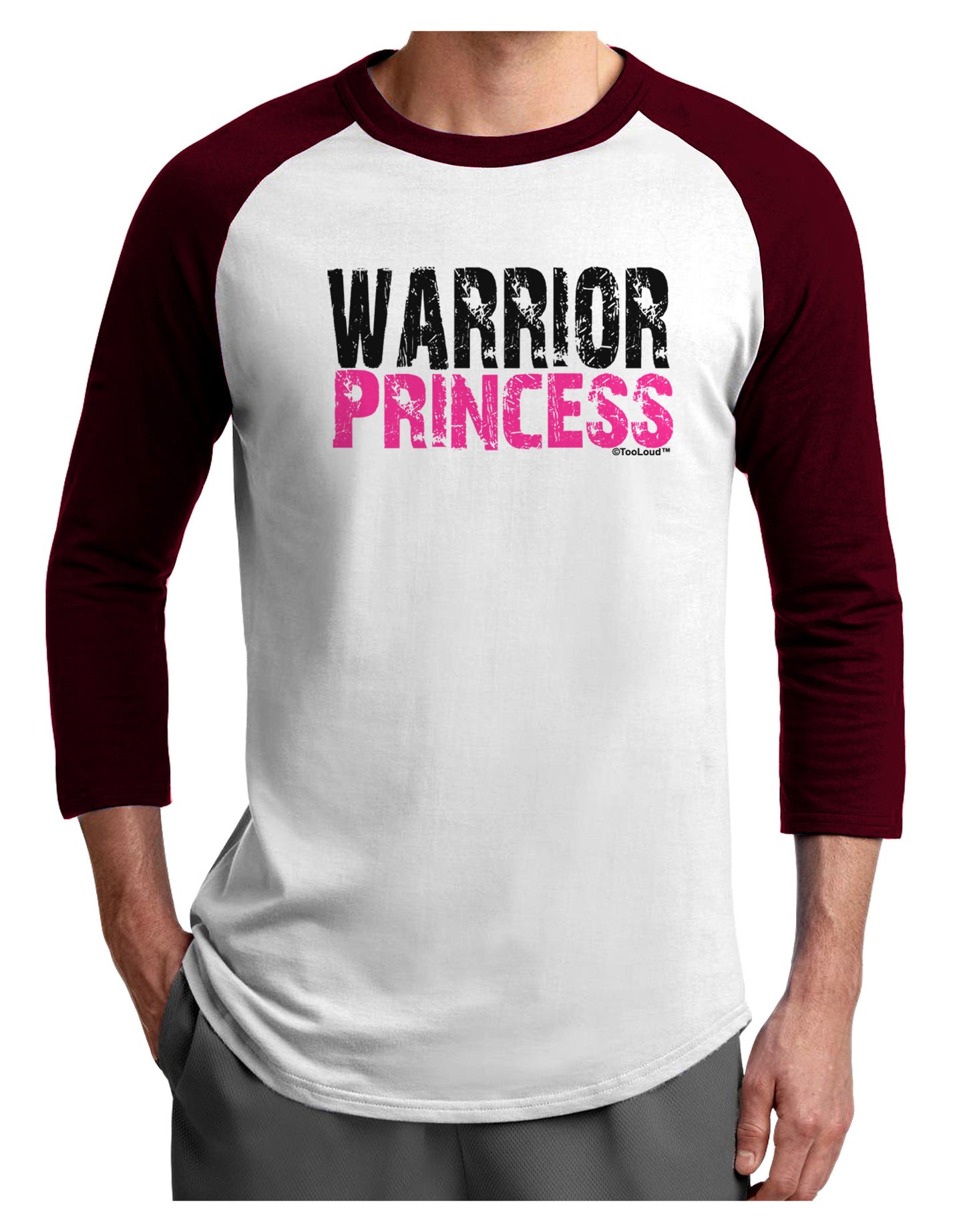 Warrior Princess Pink Adult Raglan Shirt-TooLoud-White-Cardinal-X-Small-Davson Sales