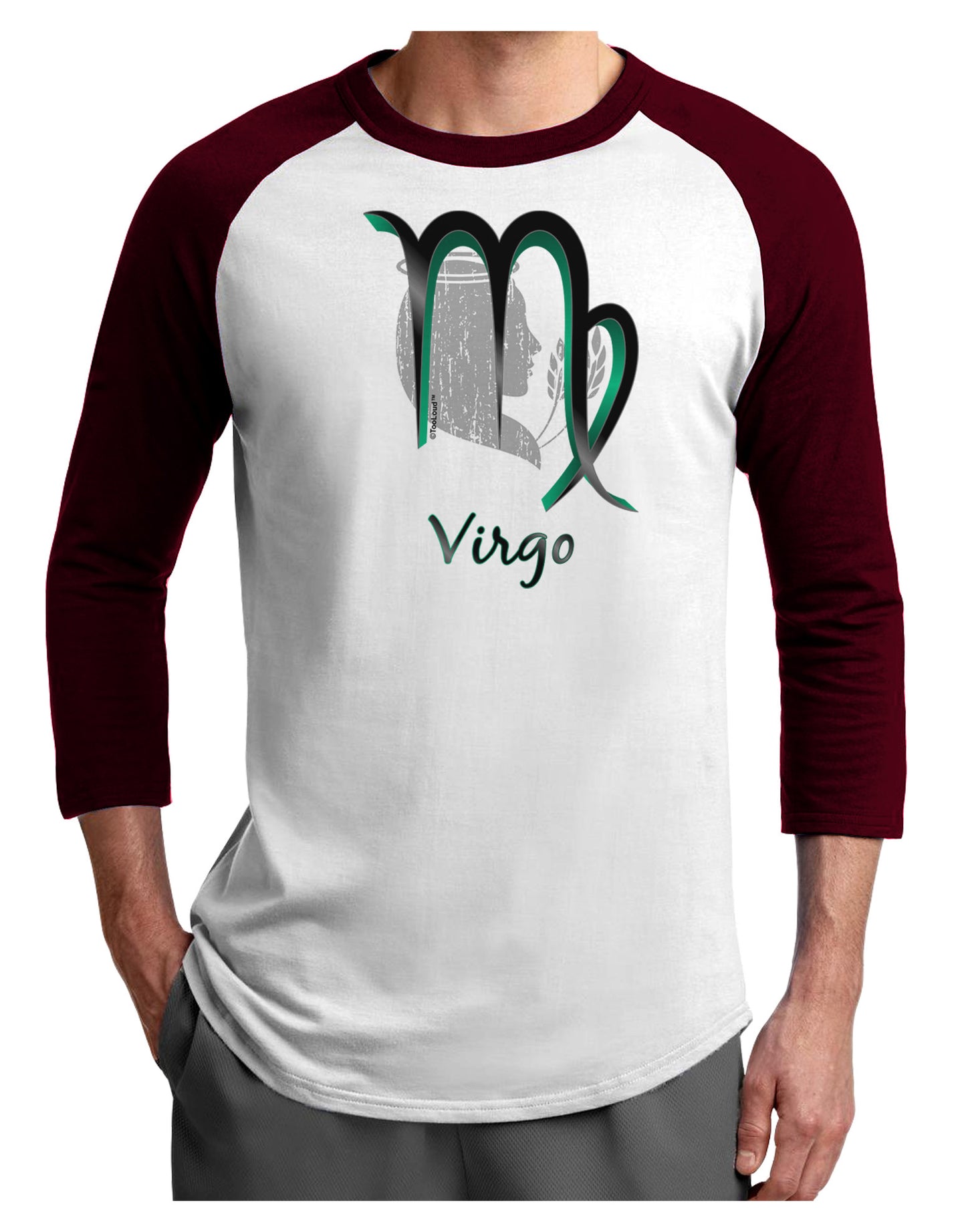 Virgo Symbol Adult Raglan Shirt-TooLoud-White-Cardinal-X-Small-Davson Sales