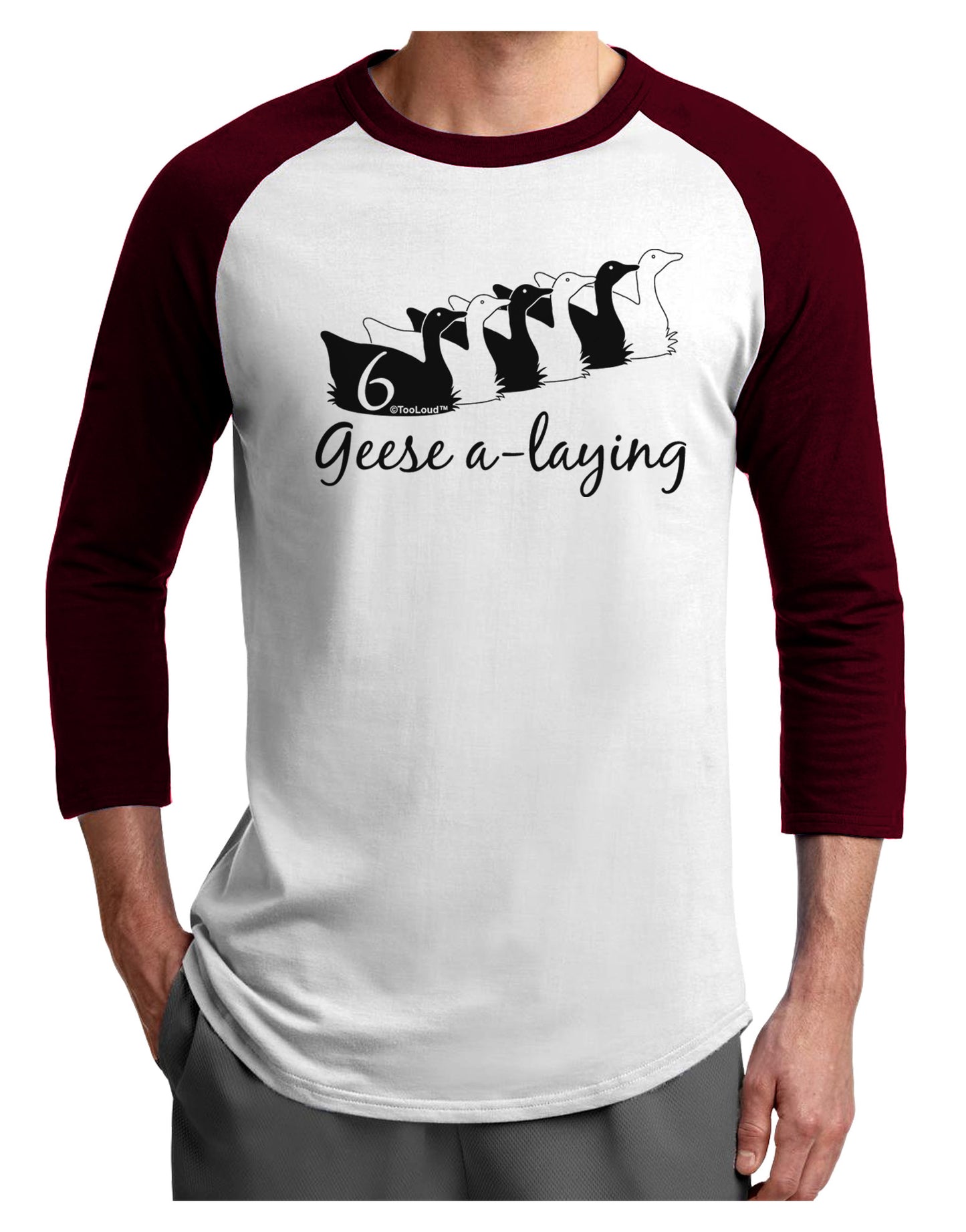 Six Geese A laying Text Adult Raglan Shirt-TooLoud-White-Cardinal-X-Small-Davson Sales