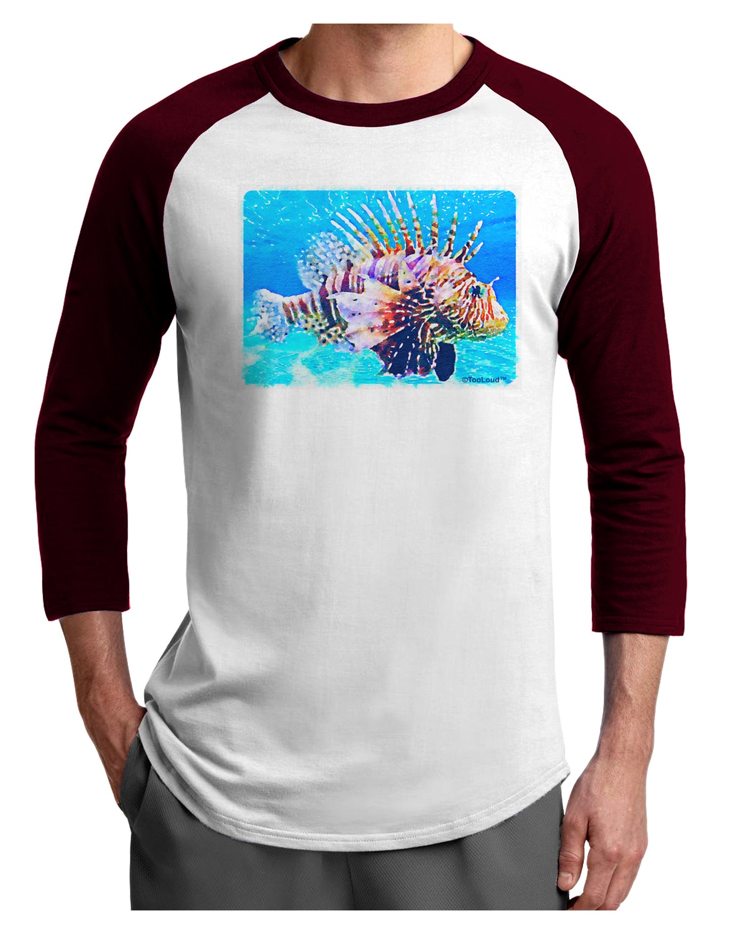 Lionfish in Watercolor Adult Raglan Shirt by-Raglan Shirt-TooLoud-White-Cardinal-X-Small-Davson Sales