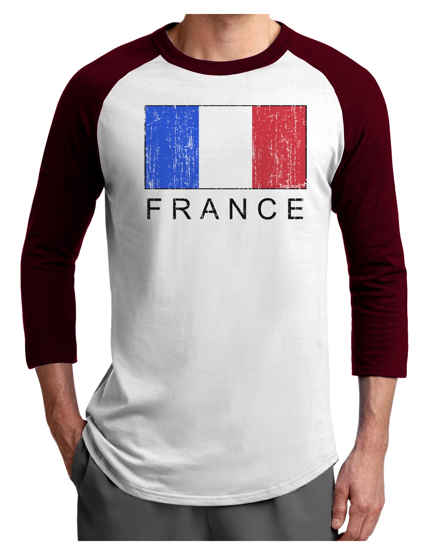 French Flag - France Text Distressed Adult Raglan Shirt by TooLoud-TooLoud-White-Cardinal-X-Small-Davson Sales