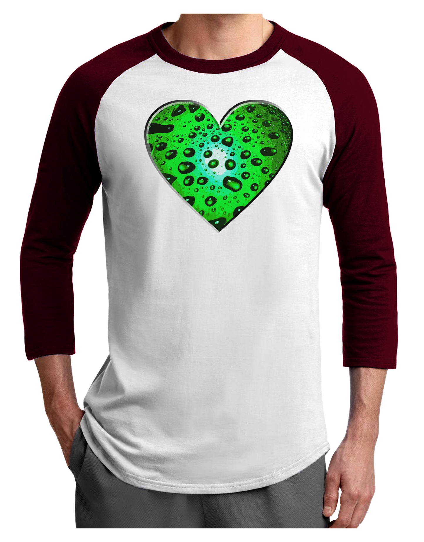 Water Droplet Heart Green Adult Raglan Shirt by TooLoud-TooLoud-White-Cardinal-X-Small-Davson Sales
