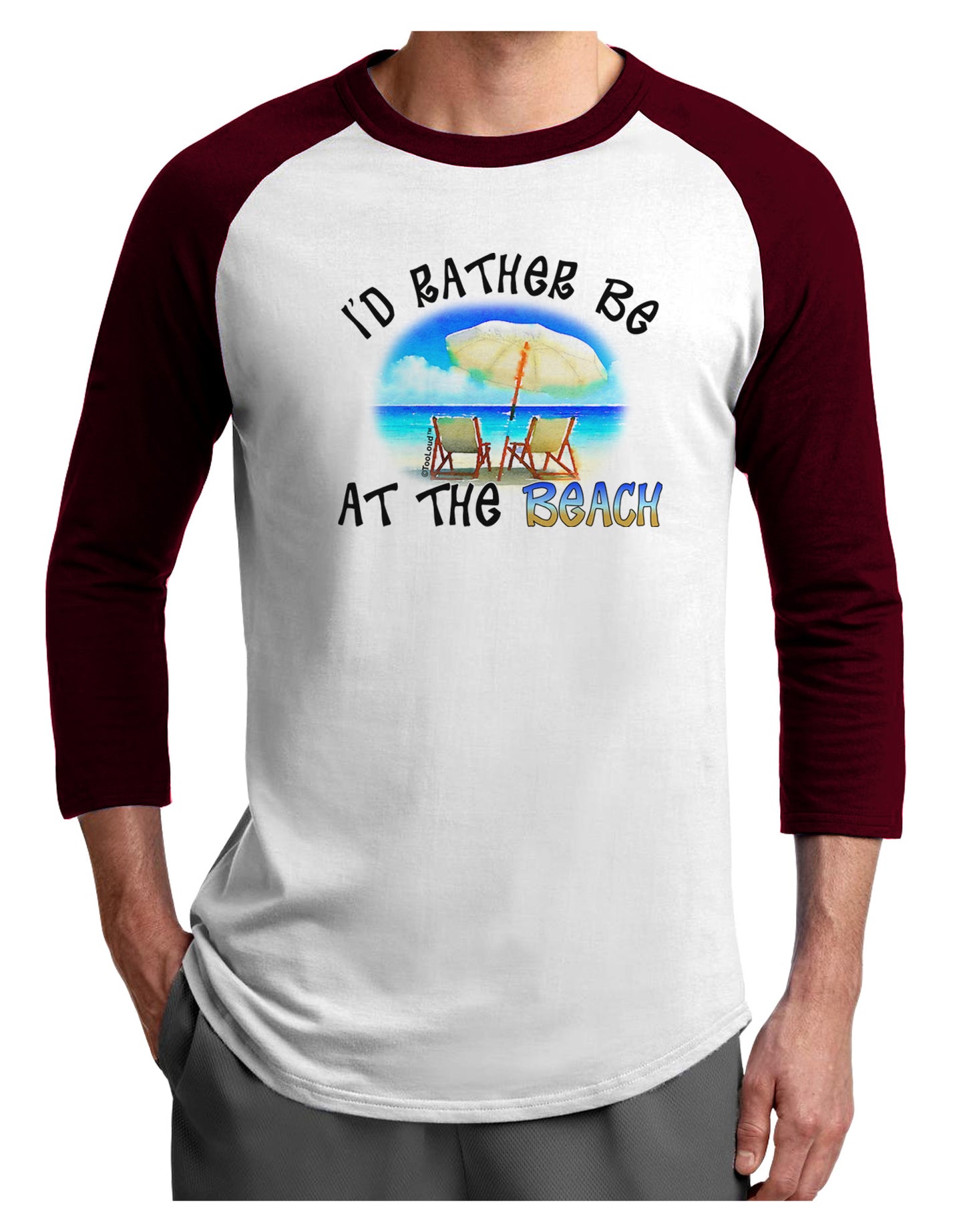 I'd Rather Be At The Beach Adult Raglan Shirt-TooLoud-White-Cardinal-X-Small-Davson Sales