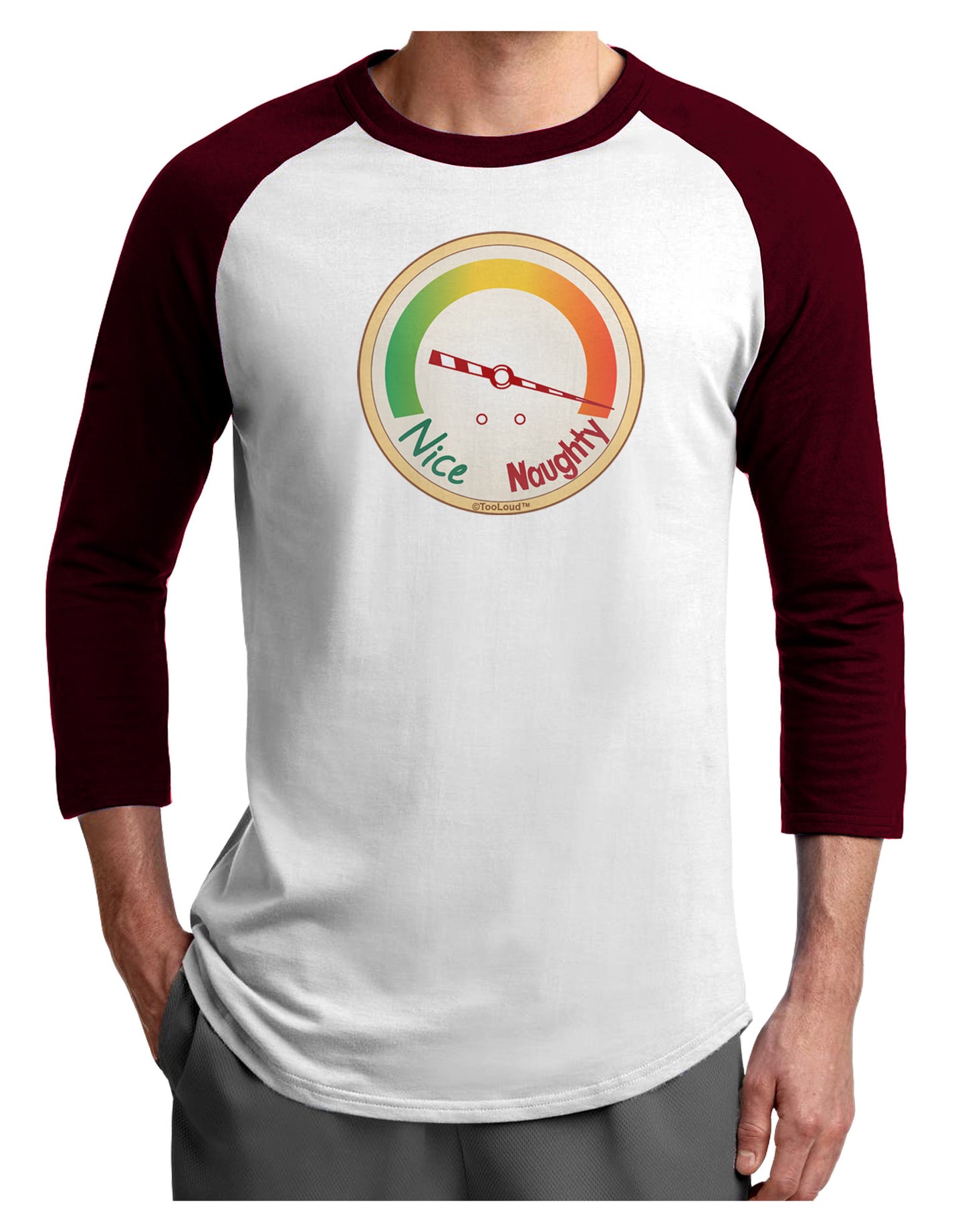 Naughty or Nice Meter Naughty Adult Raglan Shirt-TooLoud-White-Cardinal-X-Small-Davson Sales