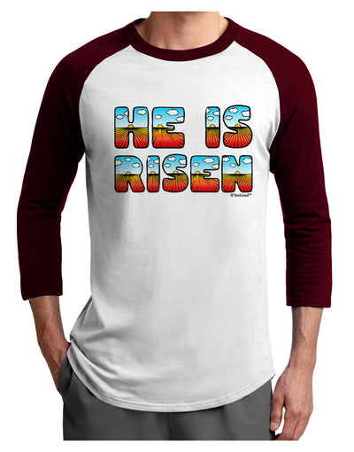 He Is Risen - Easter - Sunrise Letters Adult Raglan Shirt-Raglan Shirt-TooLoud-White-Cardinal-X-Small-Davson Sales