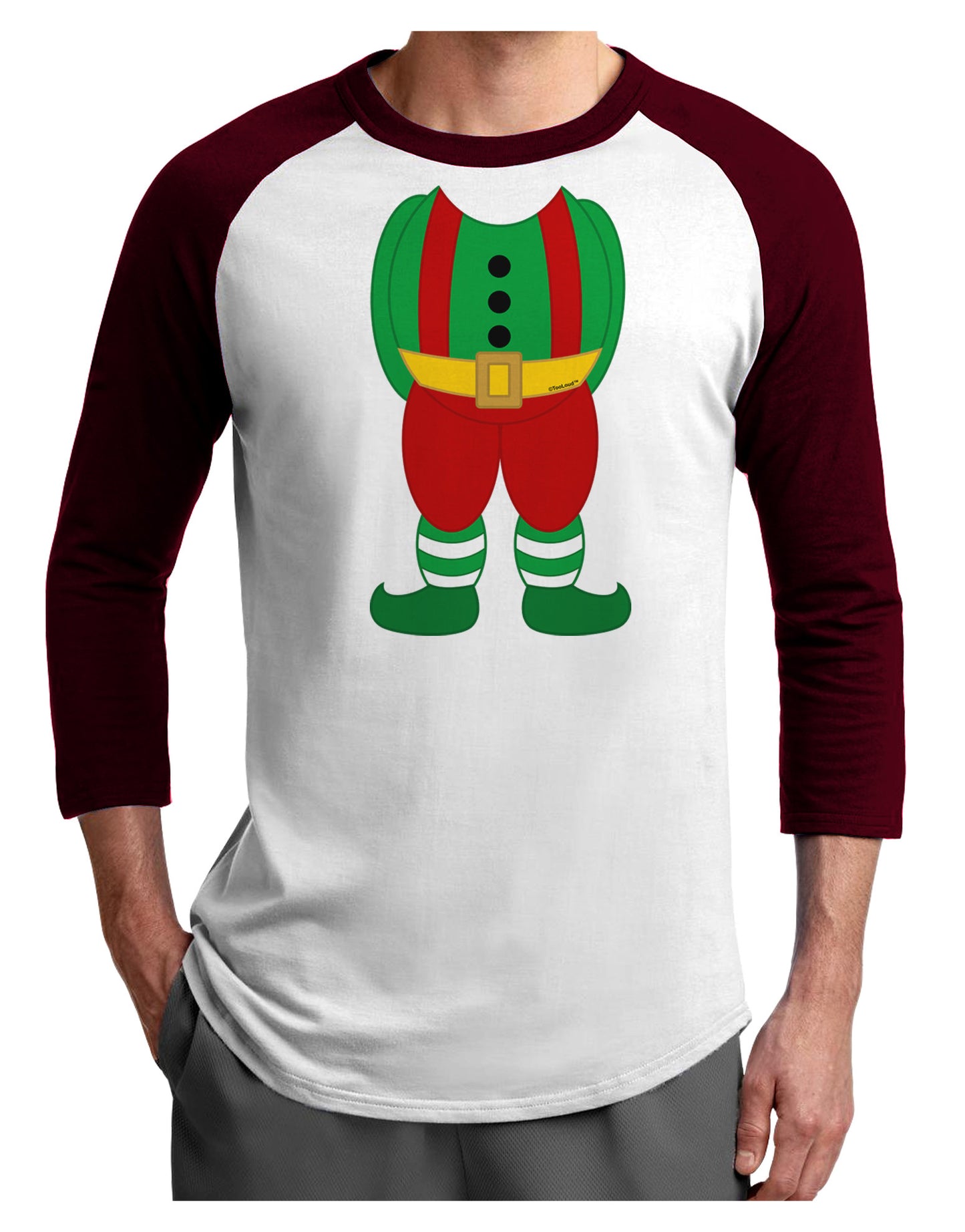 Christmas Elf Boy Character Body Adult Raglan Shirt-TooLoud-White-Cardinal-X-Small-Davson Sales