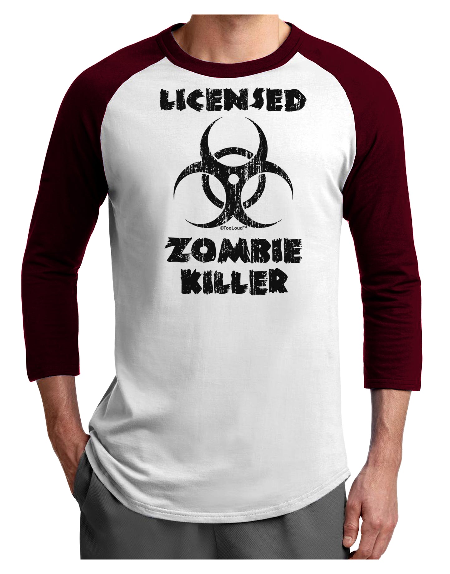 Licensed Zombie Killer - Biohazard Adult Raglan Shirt by TooLoud-TooLoud-White-Cardinal-X-Small-Davson Sales