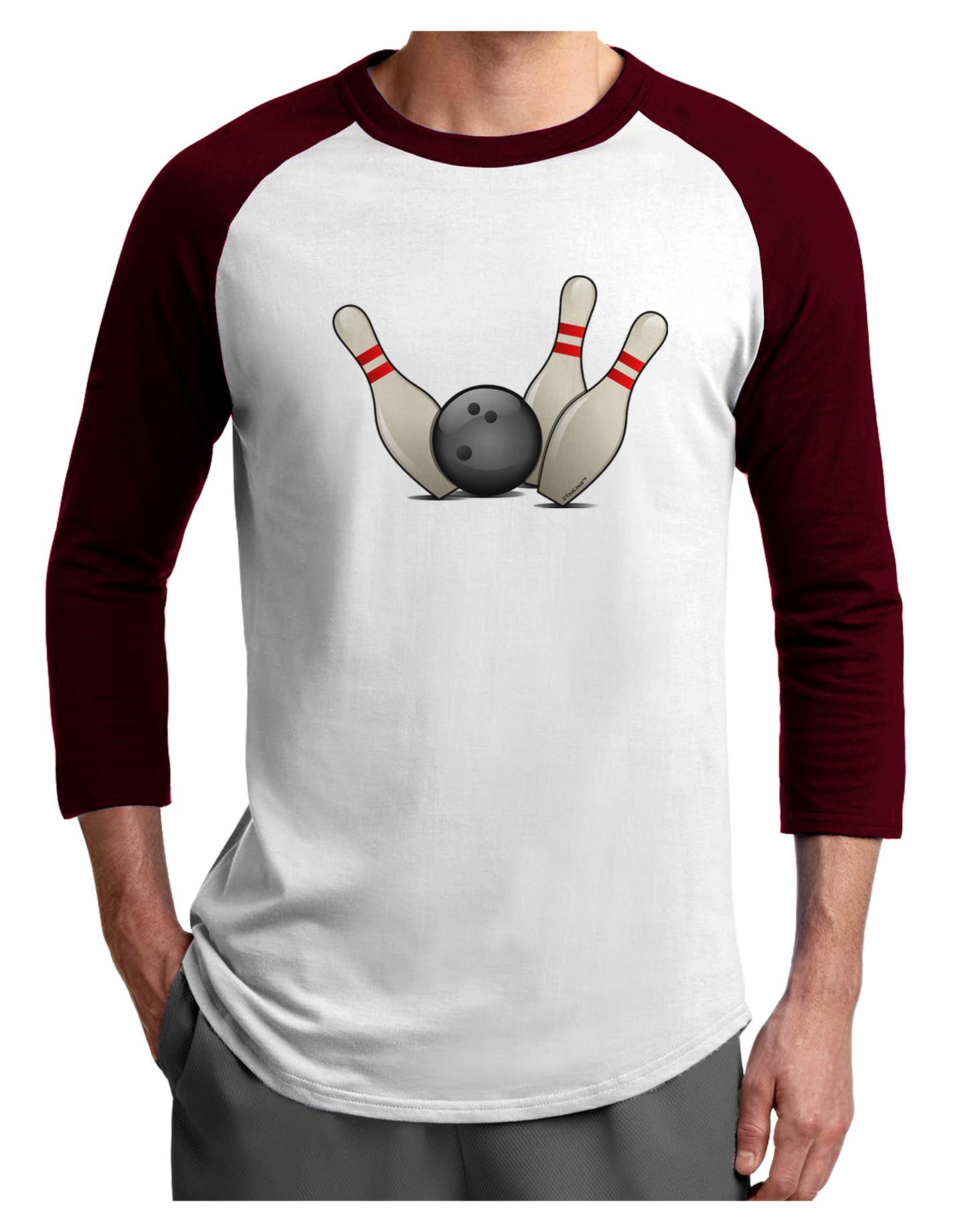 Bowling Ball with Pins Adult Raglan Shirt-Raglan Shirt-TooLoud-White-Cardinal-X-Small-Davson Sales