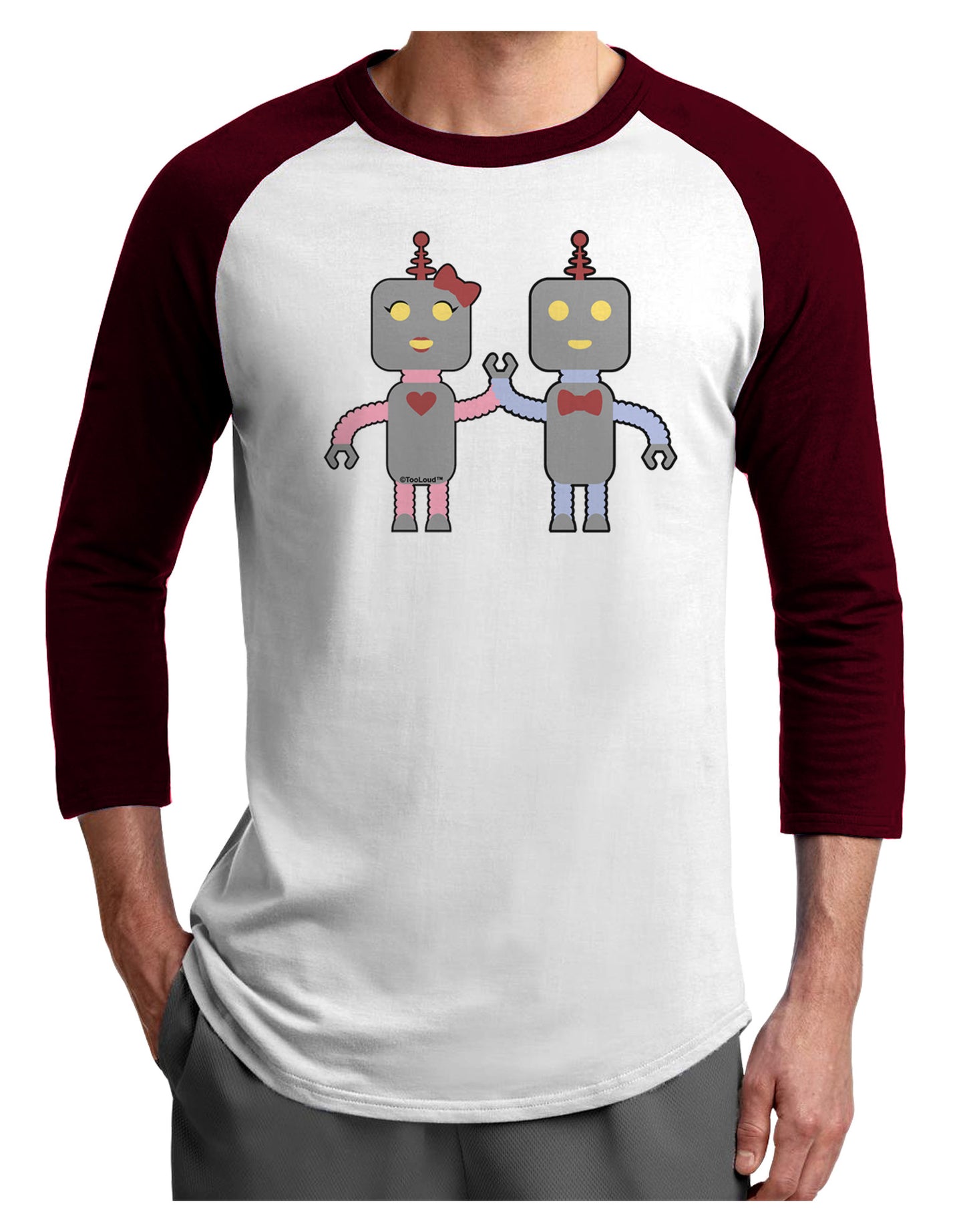 Cute Robot Love Adult Raglan Shirt-TooLoud-White-Cardinal-X-Small-Davson Sales