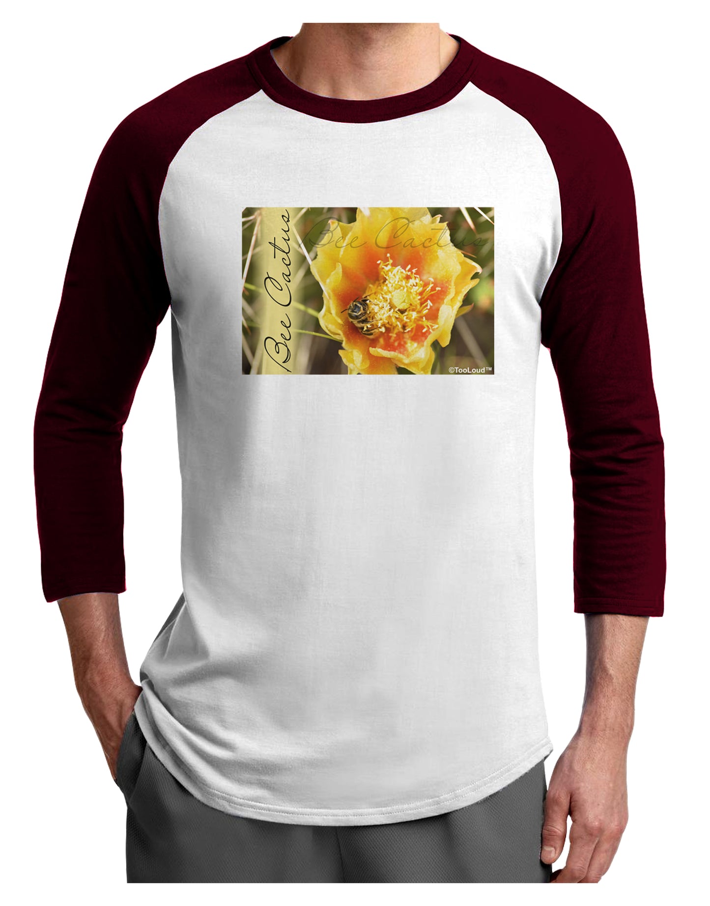 Bee Cactus with Text Adult Raglan Shirt-Raglan Shirt-TooLoud-White-Cardinal-X-Small-Davson Sales