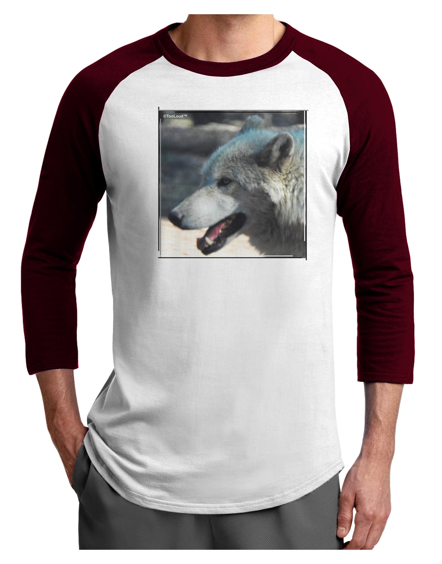 TooLoud White Wolf Face Adult Raglan Shirt-Raglan Shirt-TooLoud-White-Cardinal-X-Small-Davson Sales