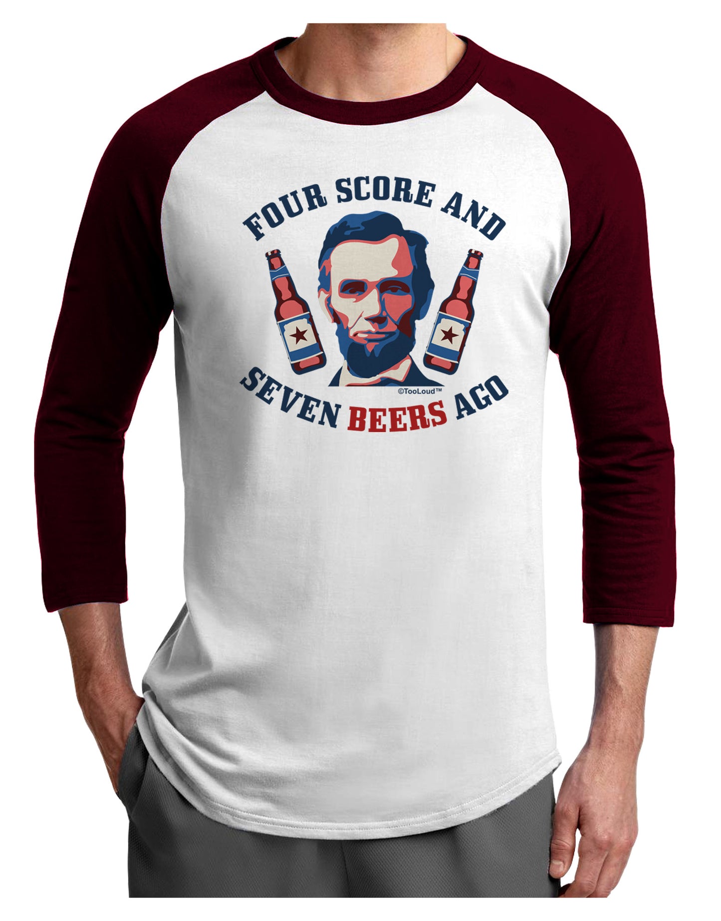 Seven Beers Ago - Lincoln Adult Raglan Shirt-Raglan Shirt-TooLoud-White-Cardinal-X-Small-Davson Sales