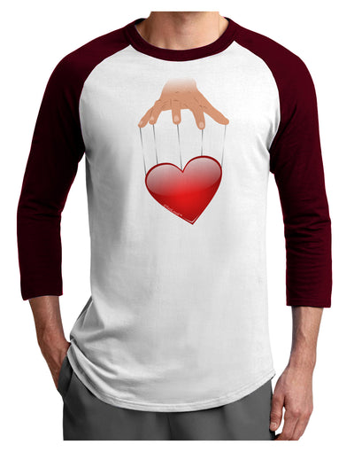 Heart on Puppet Strings Adult Raglan Shirt-TooLoud-White-Cardinal-X-Small-Davson Sales