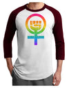 Rainbow Distressed Feminism Symbol Adult Raglan Shirt-TooLoud-White-Cardinal-X-Small-Davson Sales