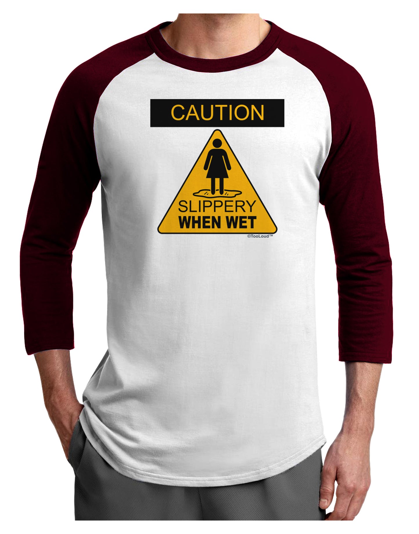 Slippery When Wet Adult Raglan Shirt-Raglan Shirt-TooLoud-White-Cardinal-X-Small-Davson Sales